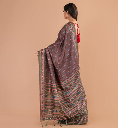 Rich Brown Batik Silk Saree