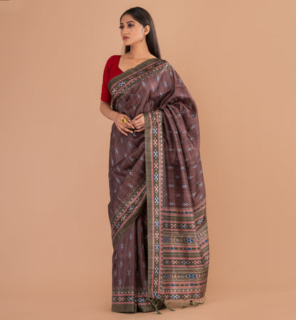Rich Brown Batik Silk Saree