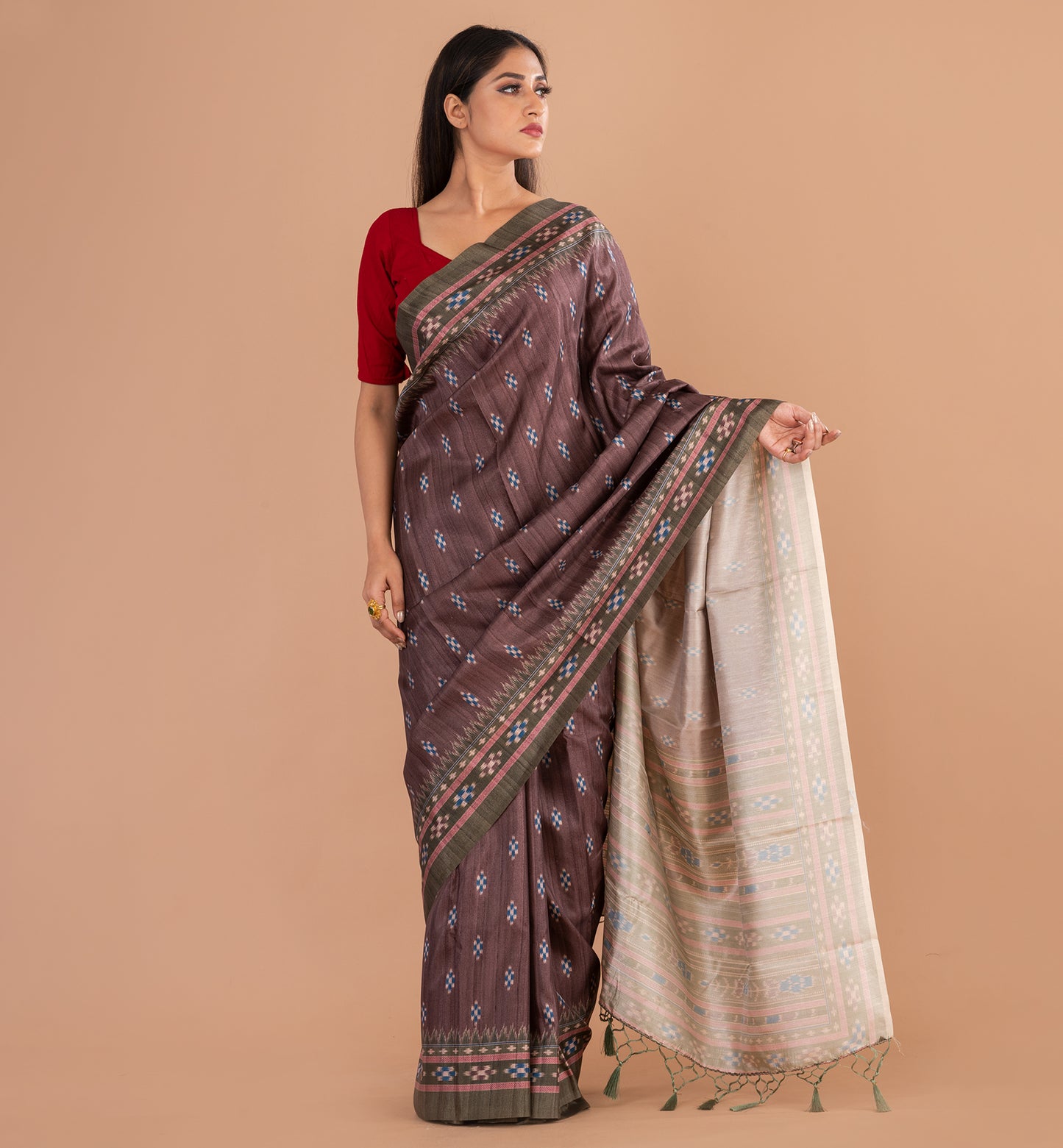 Rich Brown Batik Silk Saree