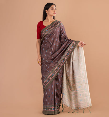 Rich Brown Batik Silk Saree