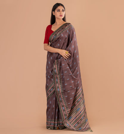 Rich Brown Batik Silk Saree