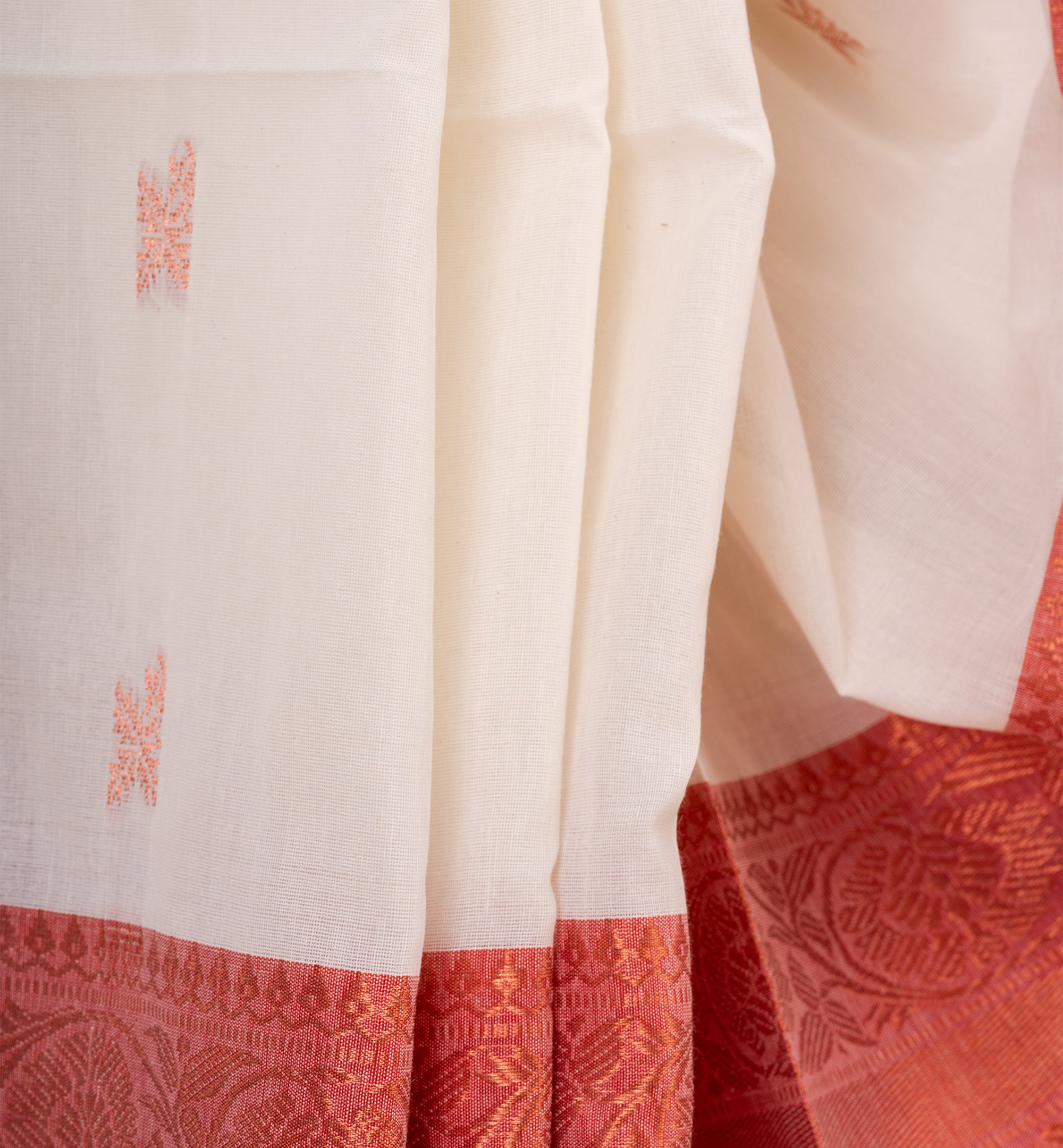 Classic White & Red Bengali Cotton Saree