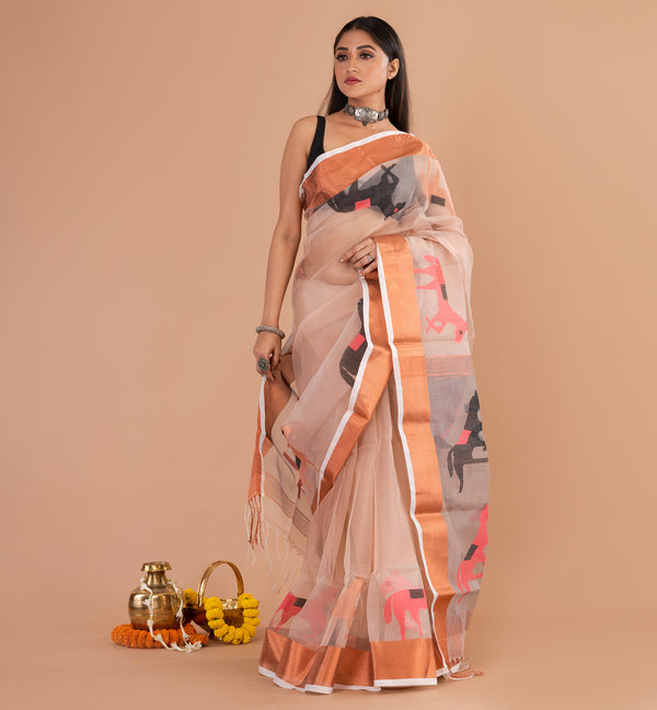 Sophisticated Peach Boutique Organza Saree