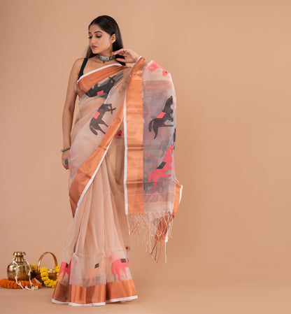 Sophisticated Peach Boutique Organza Saree