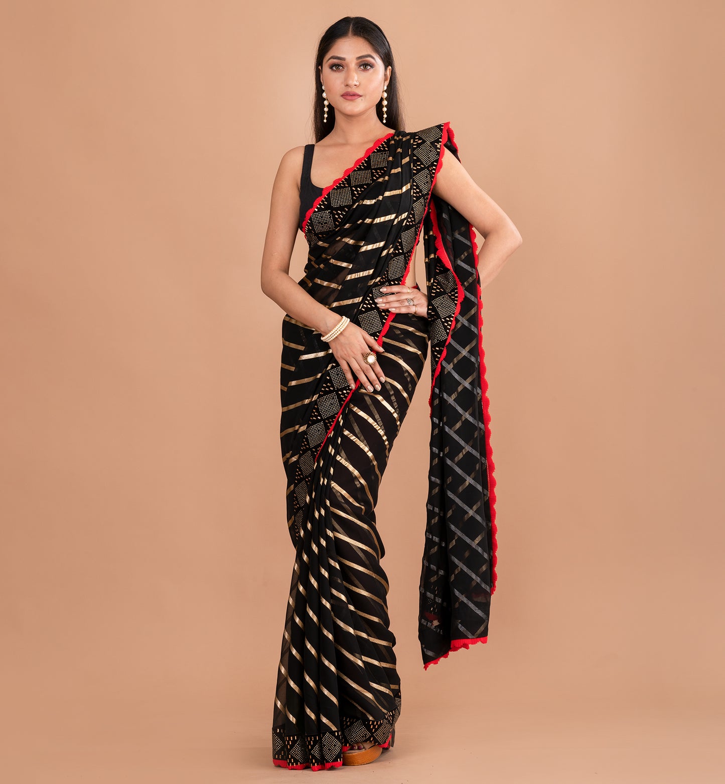 Striking Black Fancy Chiffon Saree