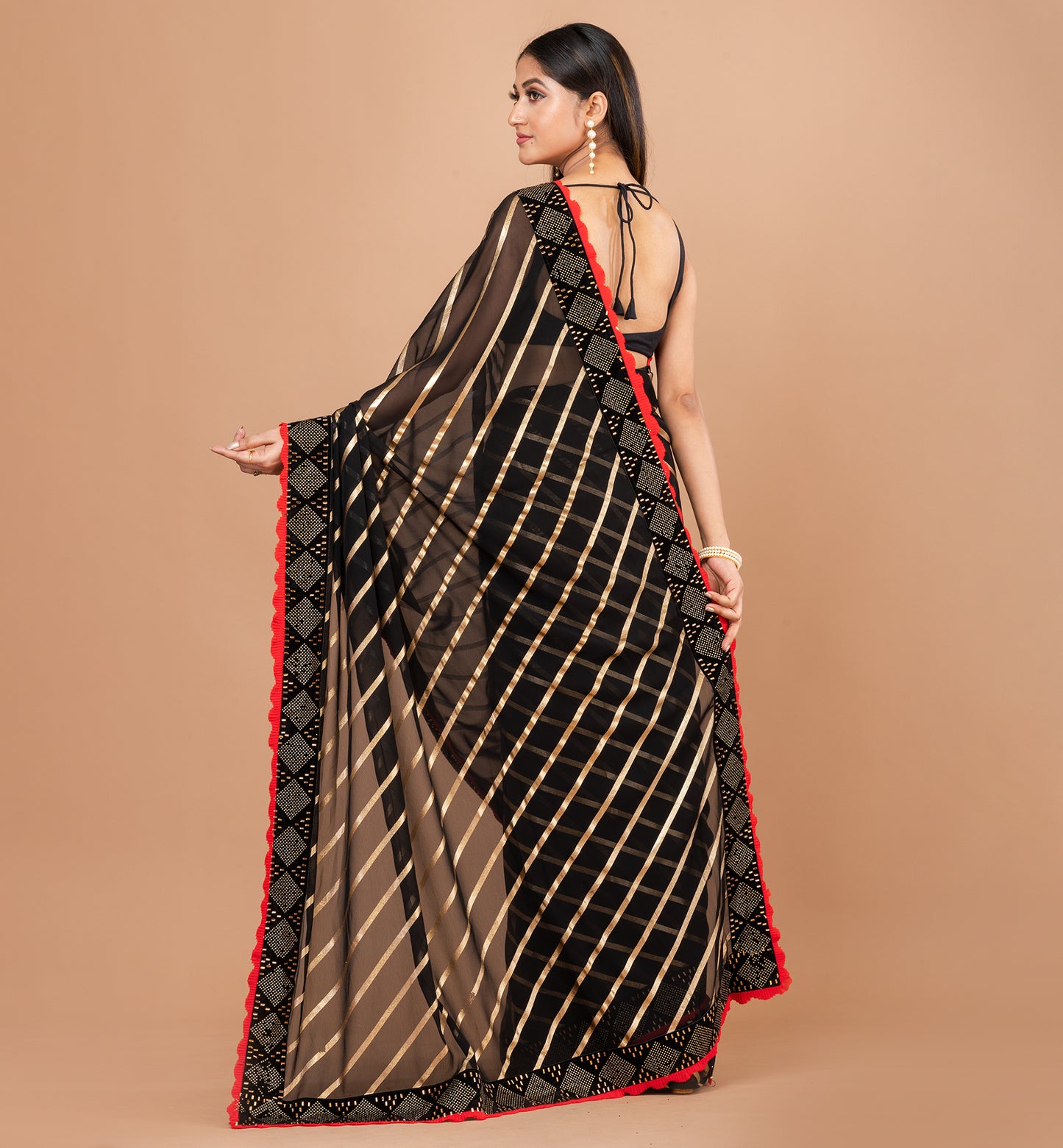 Striking Black Fancy Chiffon Saree