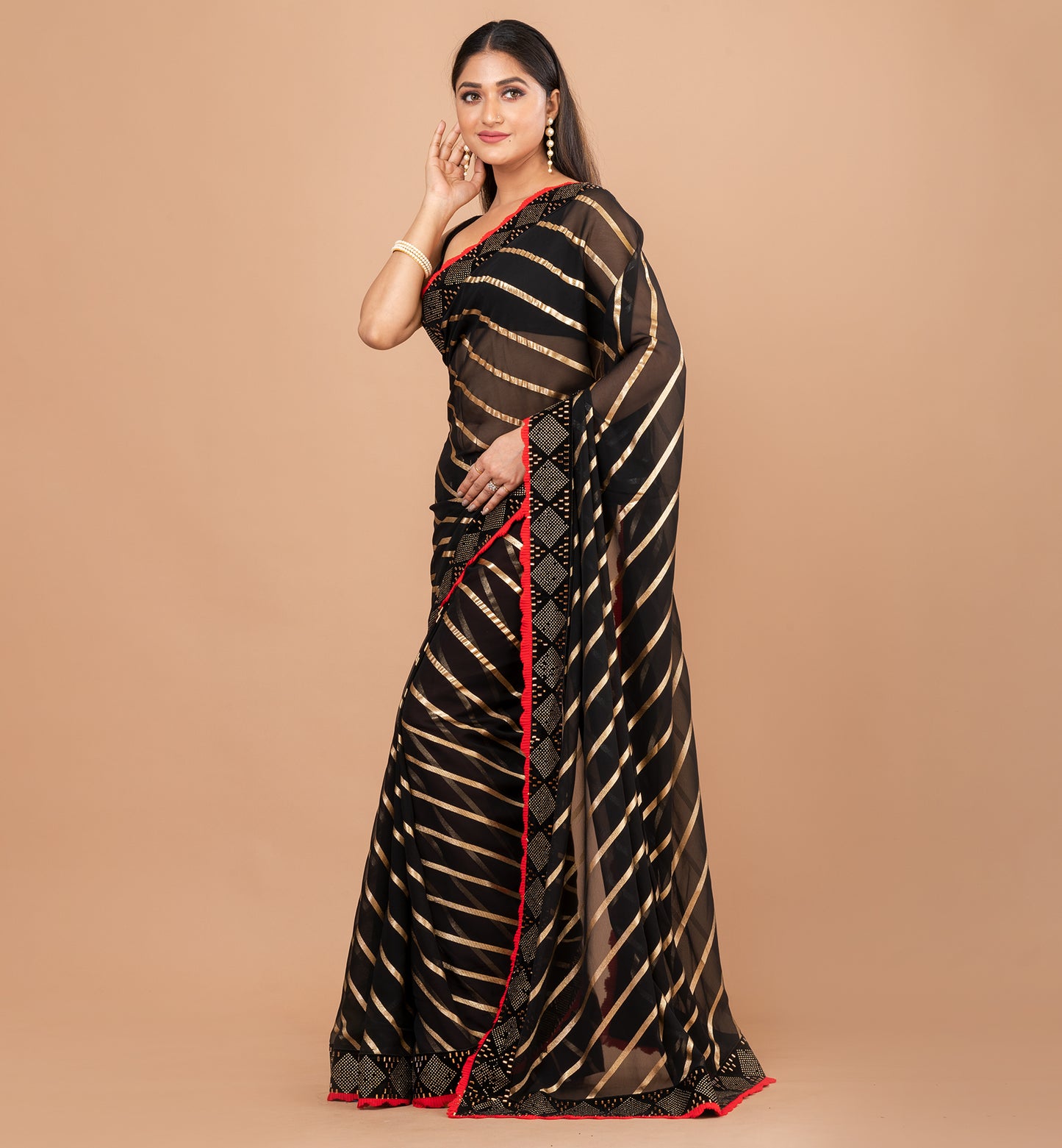 Striking Black Fancy Chiffon Saree
