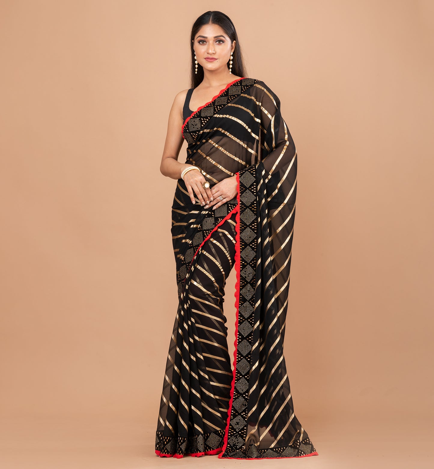 Striking Black Fancy Chiffon Saree