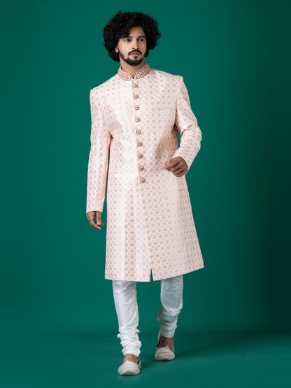 Majestic Mauve Chalk Sherwani with Neck Handwork