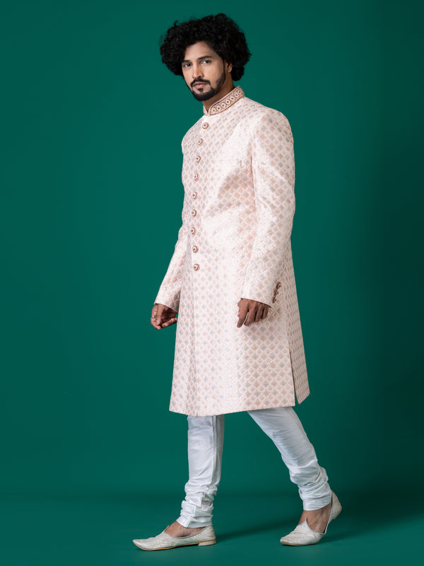 Majestic Mauve Chalk Sherwani with Neck Handwork