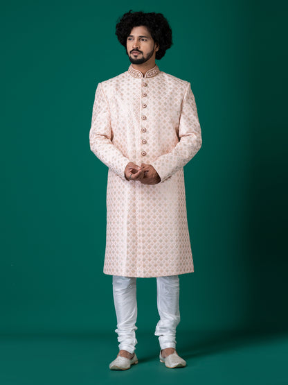 Majestic Mauve Chalk Sherwani with Neck Handwork